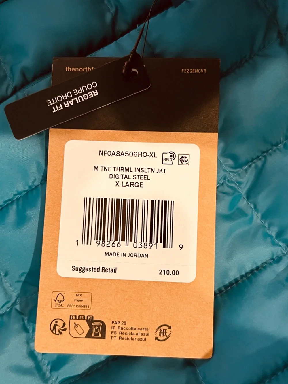 NWT The North Face TNF Thermal Insulation ThermoBall Jacket Digital Steel XL